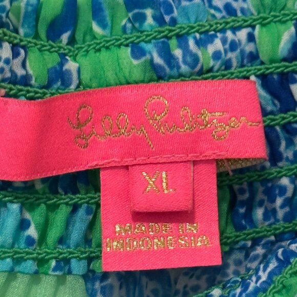 LILLY PULITZER OFF SHOULDER DRESS WOMEN XL GREEN BLUE FLORAL RESORT BOHO - Picture 7 of 10